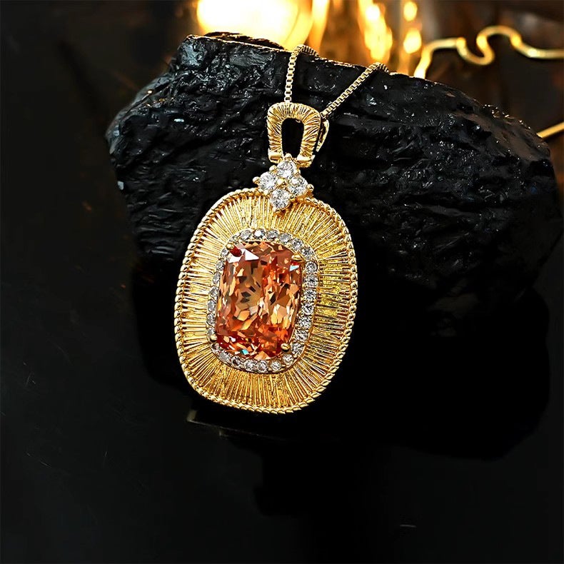 Italian Palace Style Textured Carved Gold Brushed Color Treasure Necklace Inlaid With High Carbon Diamond Blue Crystal Bird'S Nest Cut Pendant For Women - Image 4